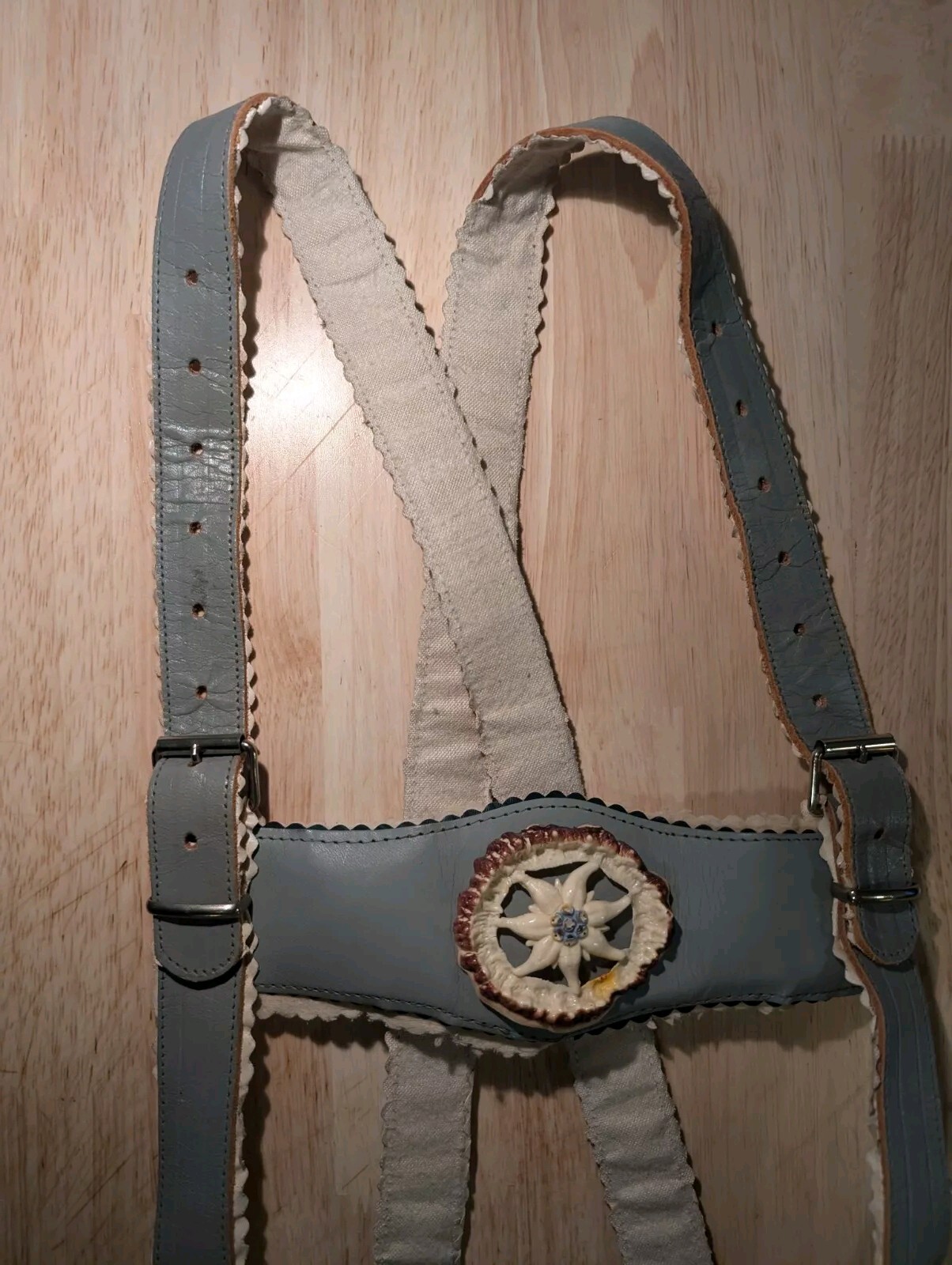 Vintage Lederhosen Suede Leather German Bavarian Oktoberfest Gray Green