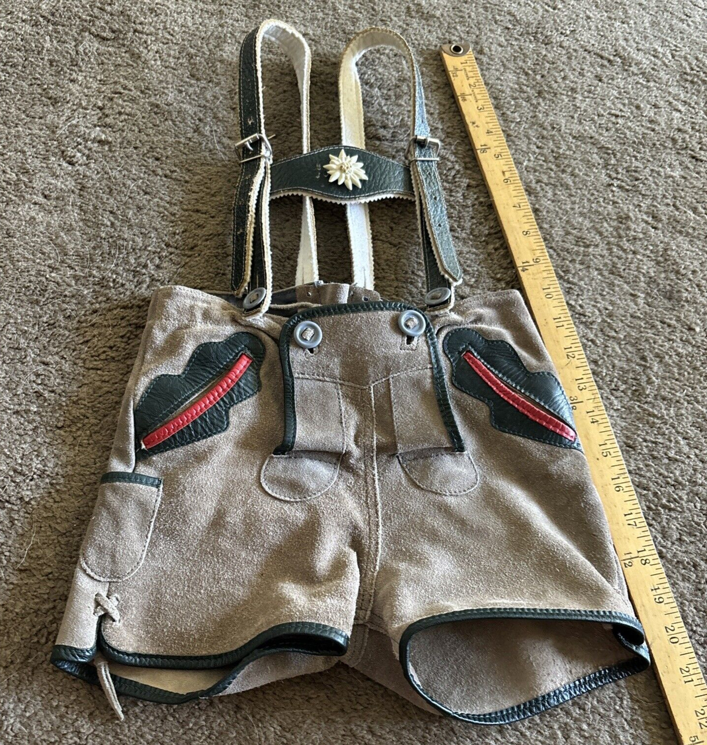 VTG German Lederhosen Child Shorts Suspender authentic Suede Leather Oktoberfest