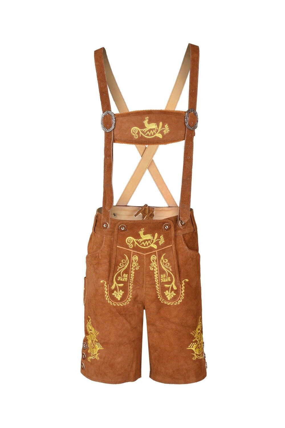 Men Bavarian Oktoberfest Lederhosen German Cowhide Real Leather Matching Short