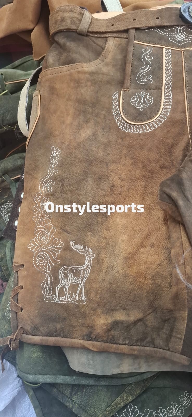 Oktoberfest Lederhosen Men Genuine Suede Leather Shorts Bavarian Costume