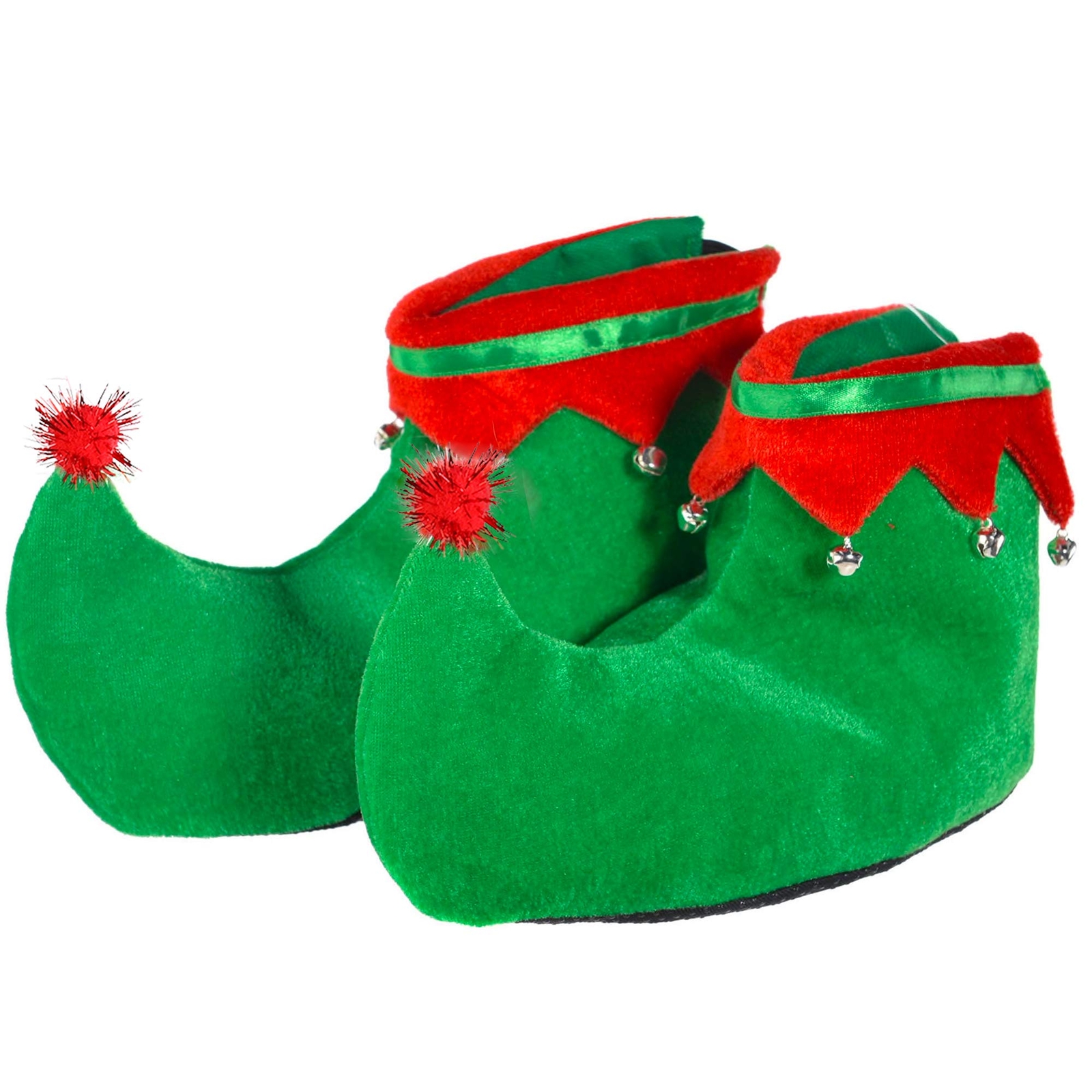 Red Green Elf Shoes – Red and Green Velvet Holiday Elf Feet Slippers with Jin…