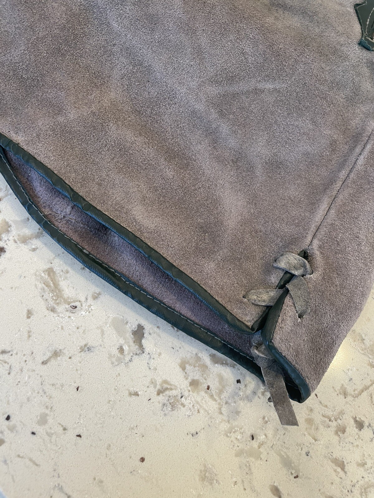 Lederhosen Traditional Suede Gray W/Green Leather Accents Shorts Vintage