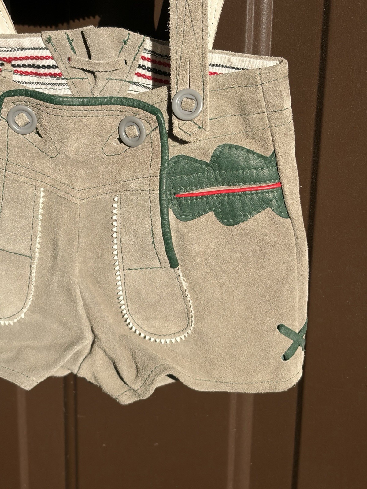 Vintage Germany Boy Child Suede Leather Lederhosen Gray Green Oktoberfest