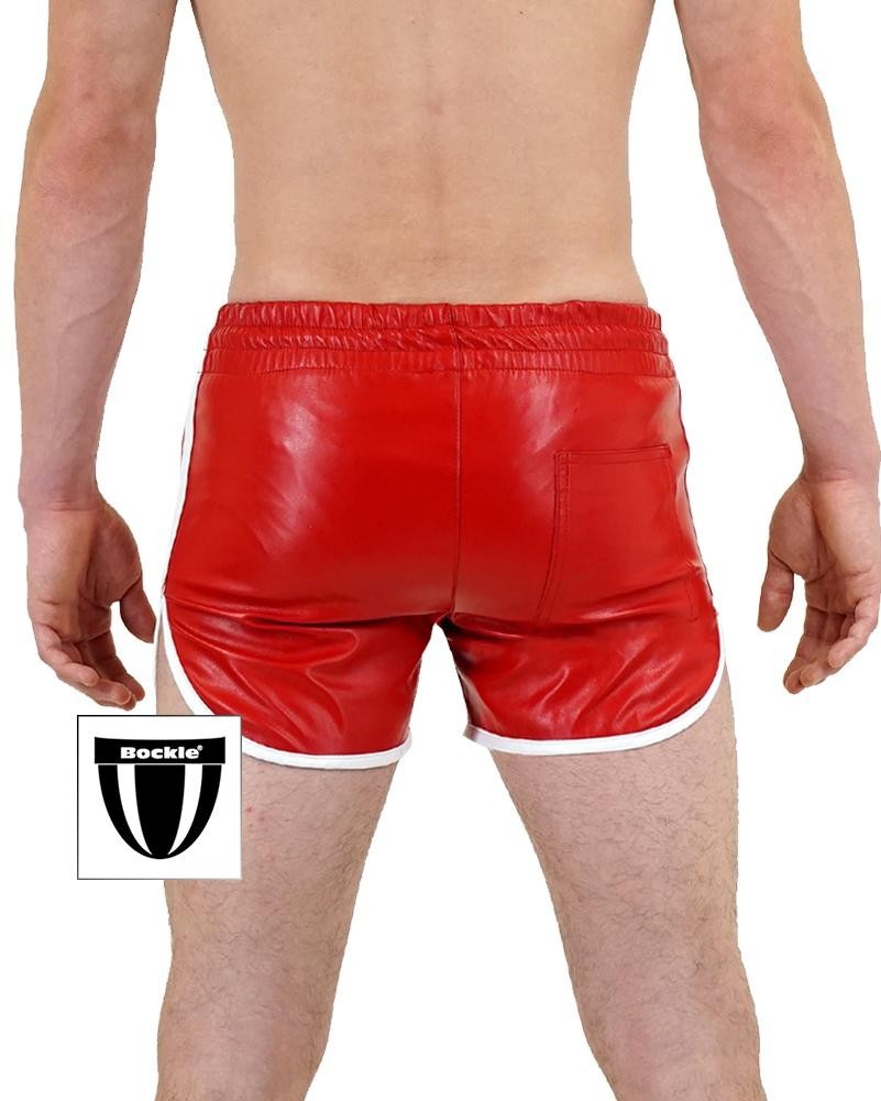 Bockle® Quick Pants Faux Kunstleder Shorts Rot Weiß CSD Gay Shorts sexy Pants