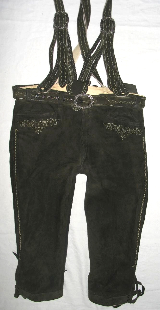 Distler Traditional Costume Kniebund- Leather Pants Men’s Dark Olive Approx. Sz.