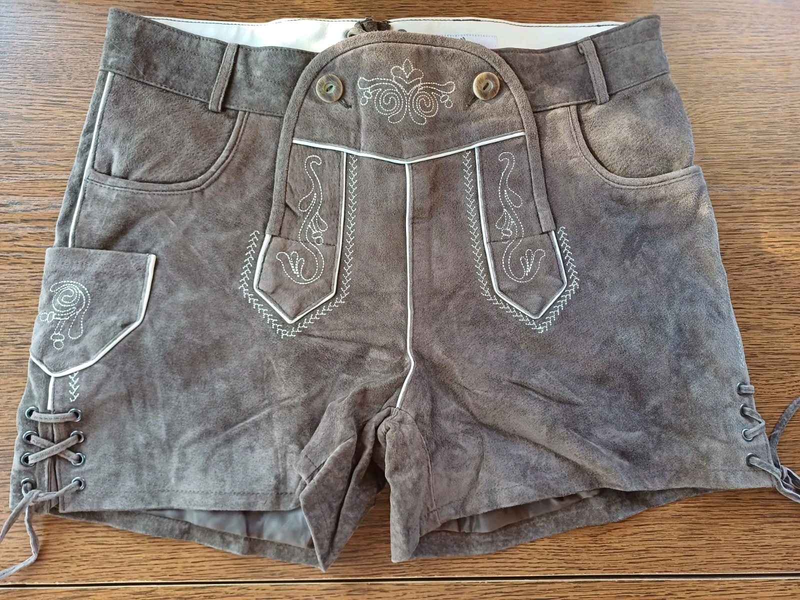 Bavarian Trachten Oktoberfest Leather Lederhosen Leder Shorts Womens Size 42 W35