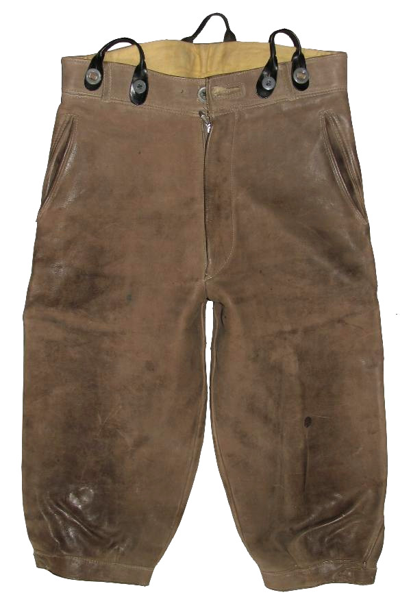 Traditional Knee-length Leather Trousers in Khaki Olive Approx. Men’s Size 42-44