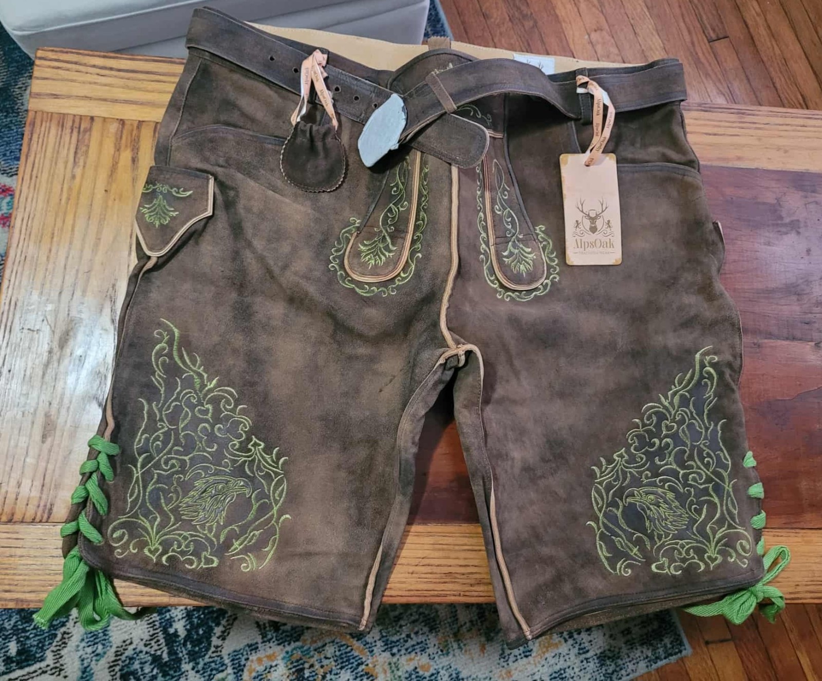 AlpsOak Men’s Oktoberfest Lederhosen Authentic German Leather Shorts Size 64