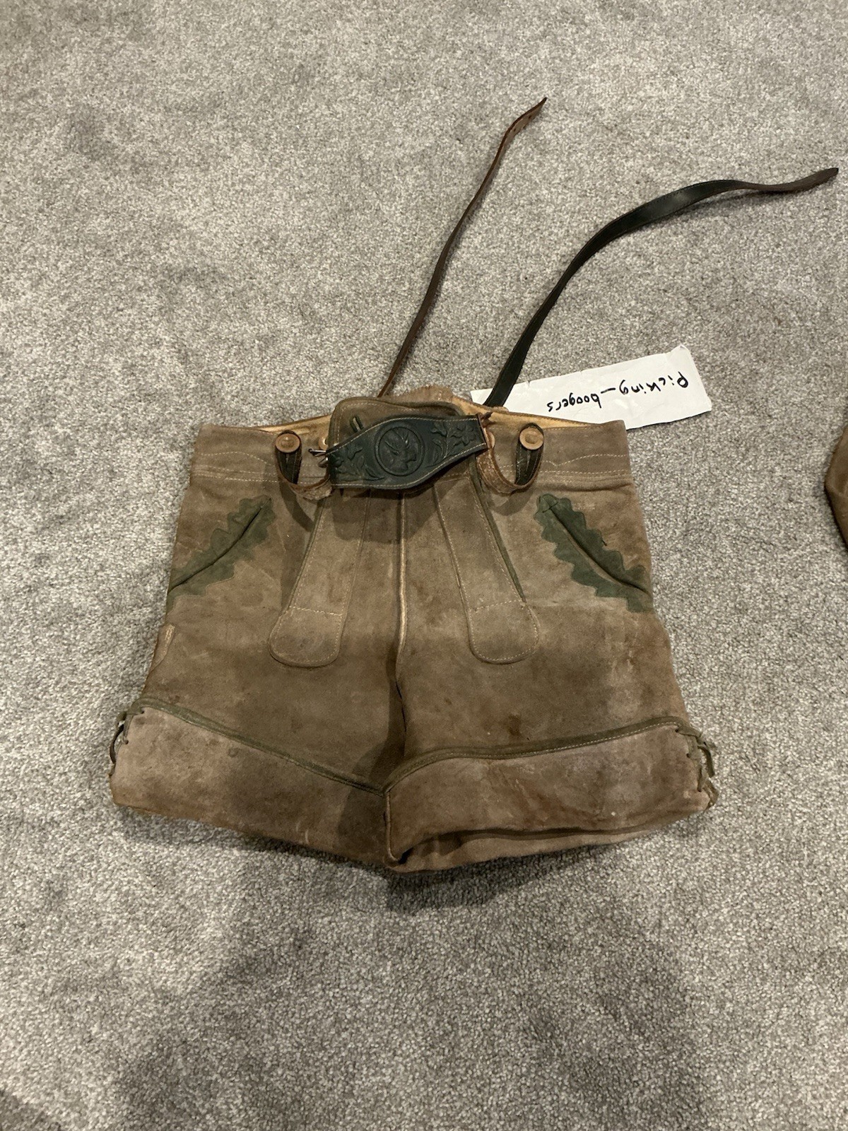 2 1960’S Vintage Suede Leather Lederhosen Suspender Shorts