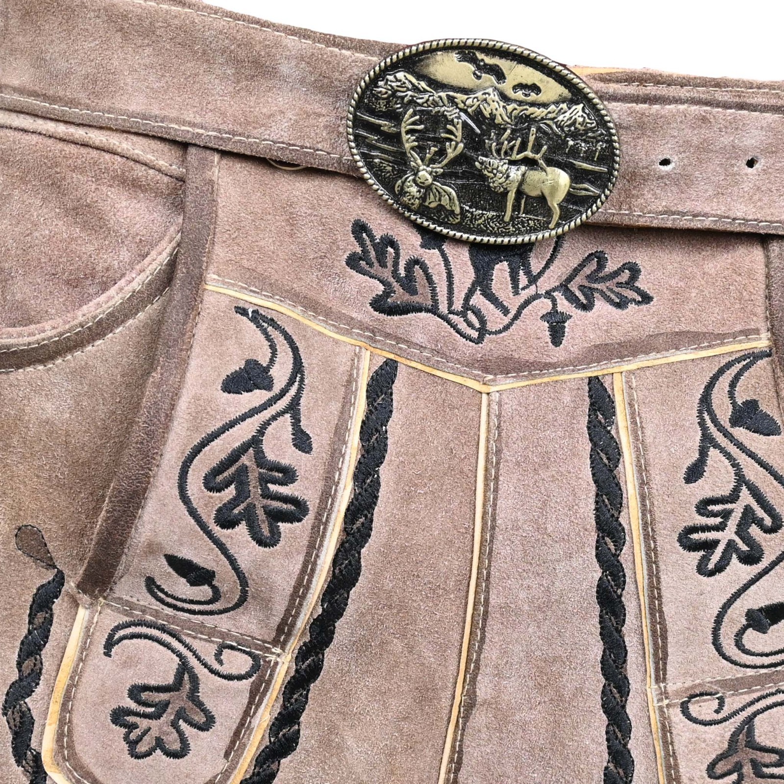 Mens Suede Leather Lederhosen Oktoberfest Bavarian Costume Shorts With Belt