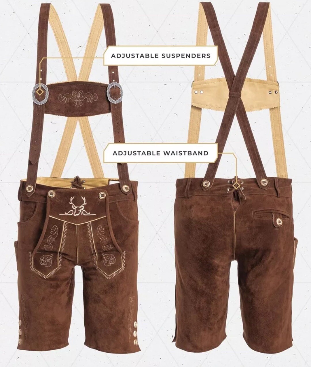 BAVARIA TRACHTEN Lederhosen Men Size US 42 Genuine Leather Authentic Oktoberfest