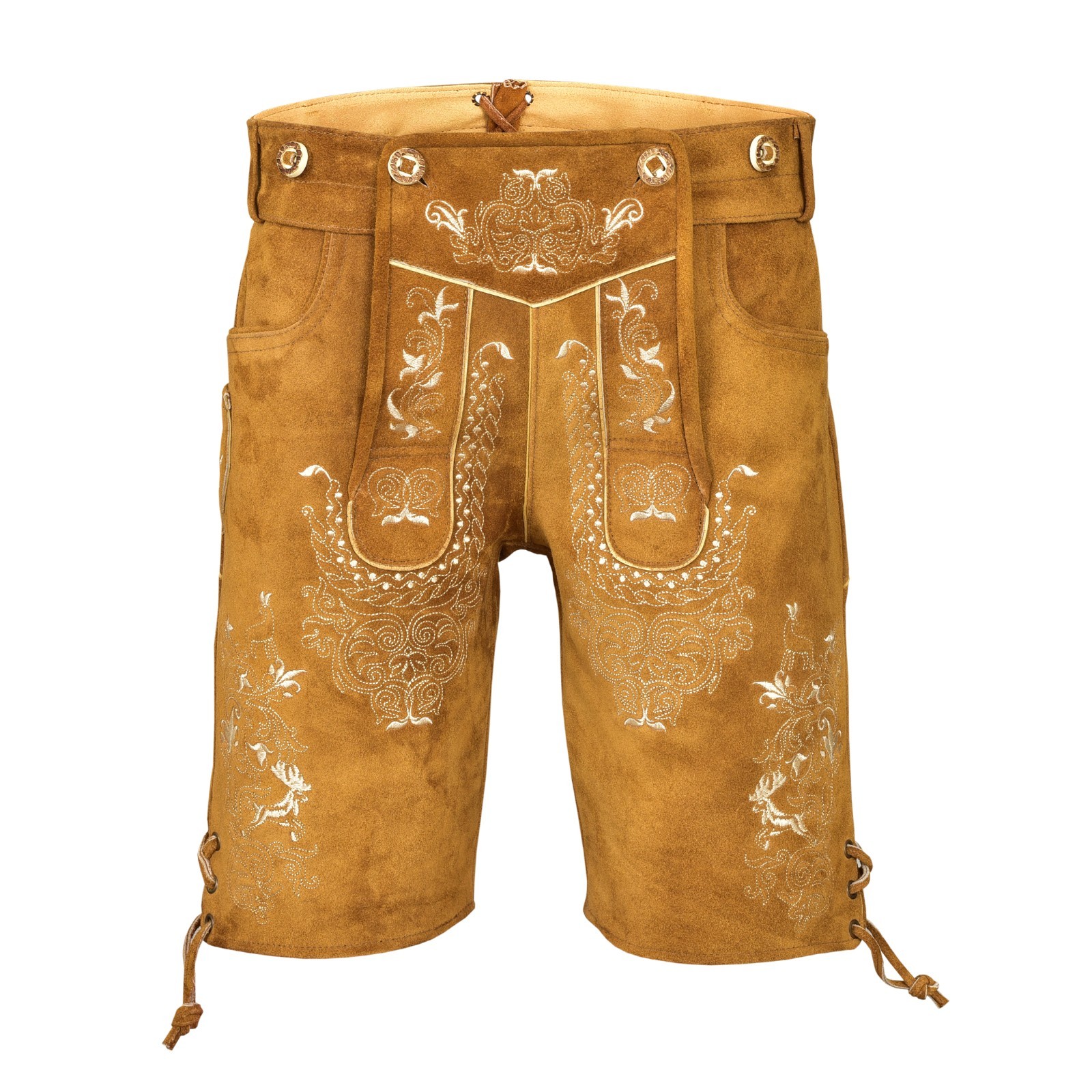 Men Traditional Leather Oktoberfest Lederhosen (Brown, Black, Gold, Med Brown)