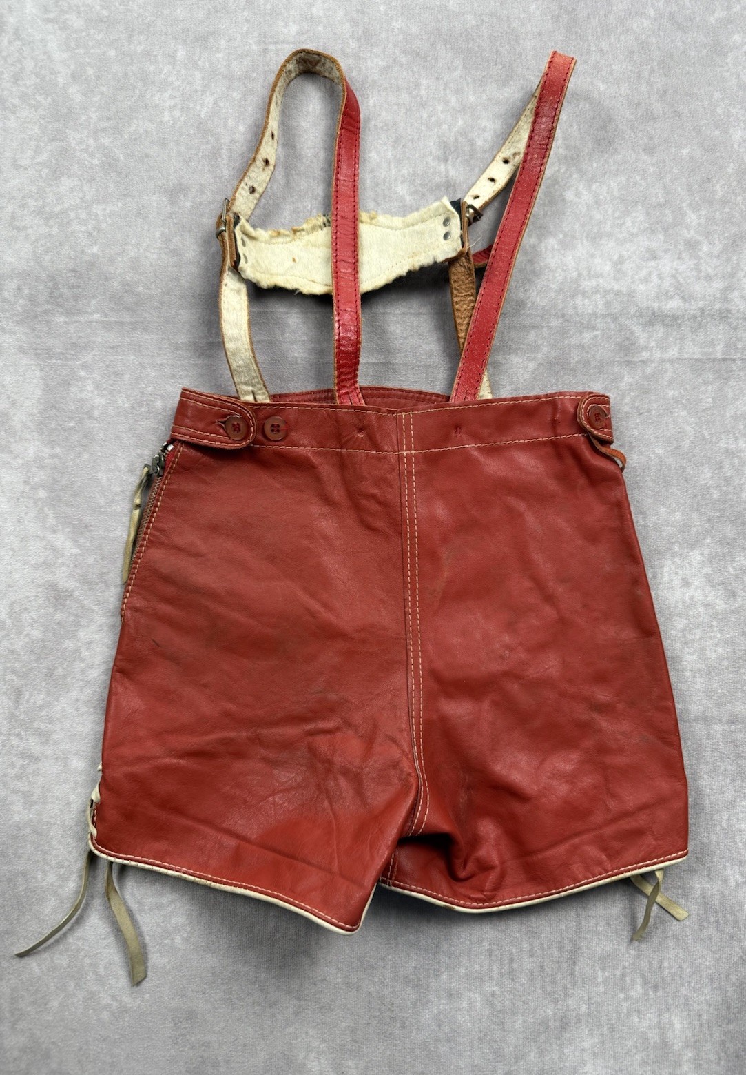 VTG German Red Leather Girls Lederhosen Ortlepp Heart Oktoberfest Bavarian