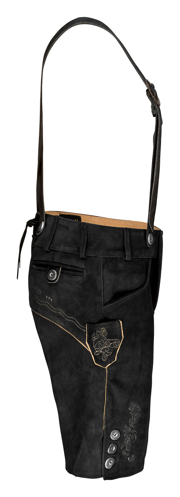 HIRSCHBERGER Trachten Lederhose kurz schwarz Gr. 46 – 64 m Träger Wildleder