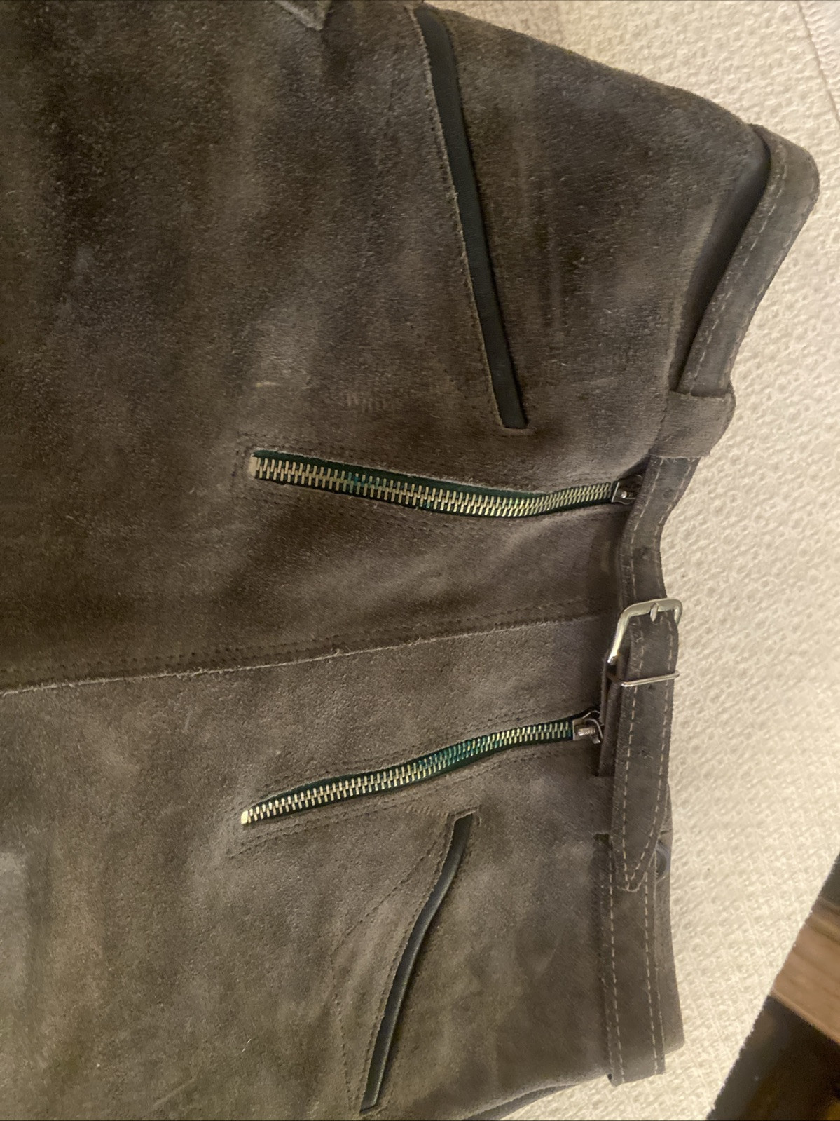 Authentic Vintage Lederhosen Oktoberfest Men Suede Leather German 13” Waist Pant