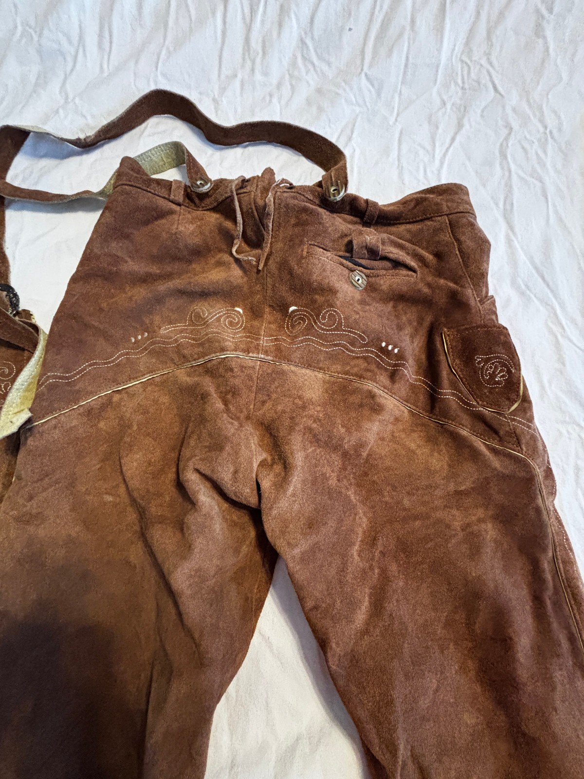 Bavarian Lederhosen Suede Leather German Oktoberfest Pants Authentic Men 54 / L