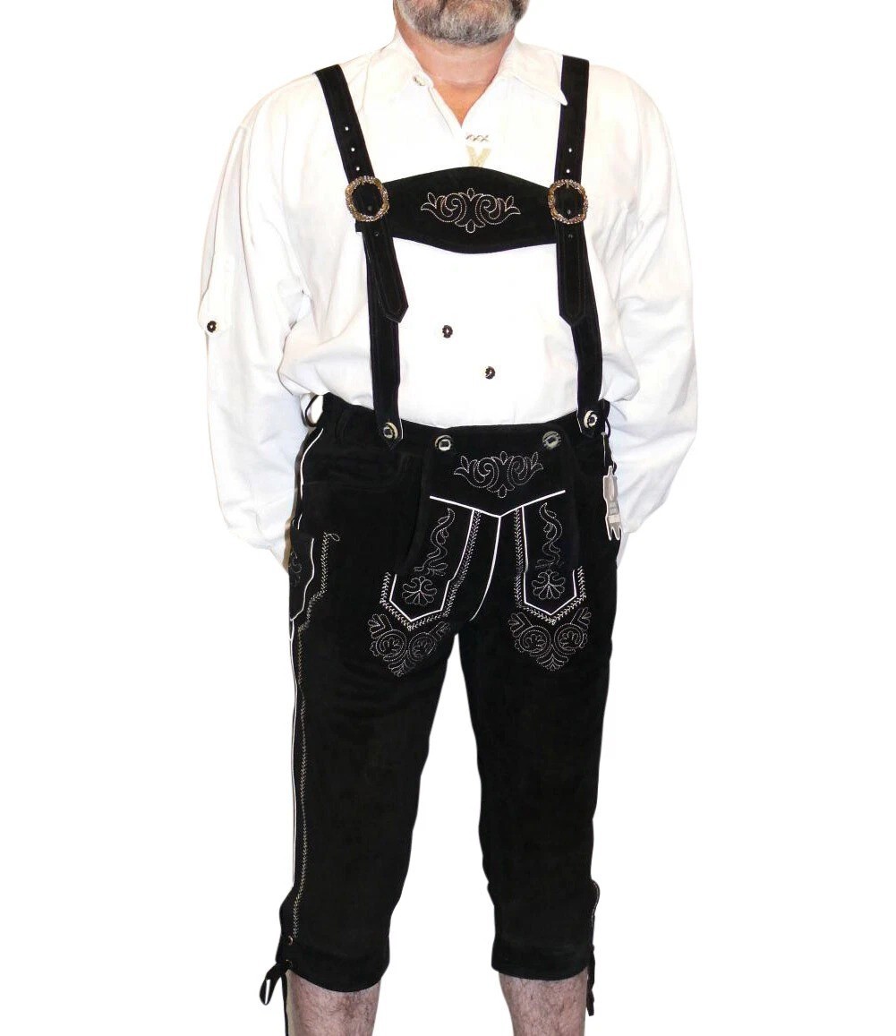 Black Leather Bundhosen Lederhosen Short Pants German Oktoberfest Costume Suede