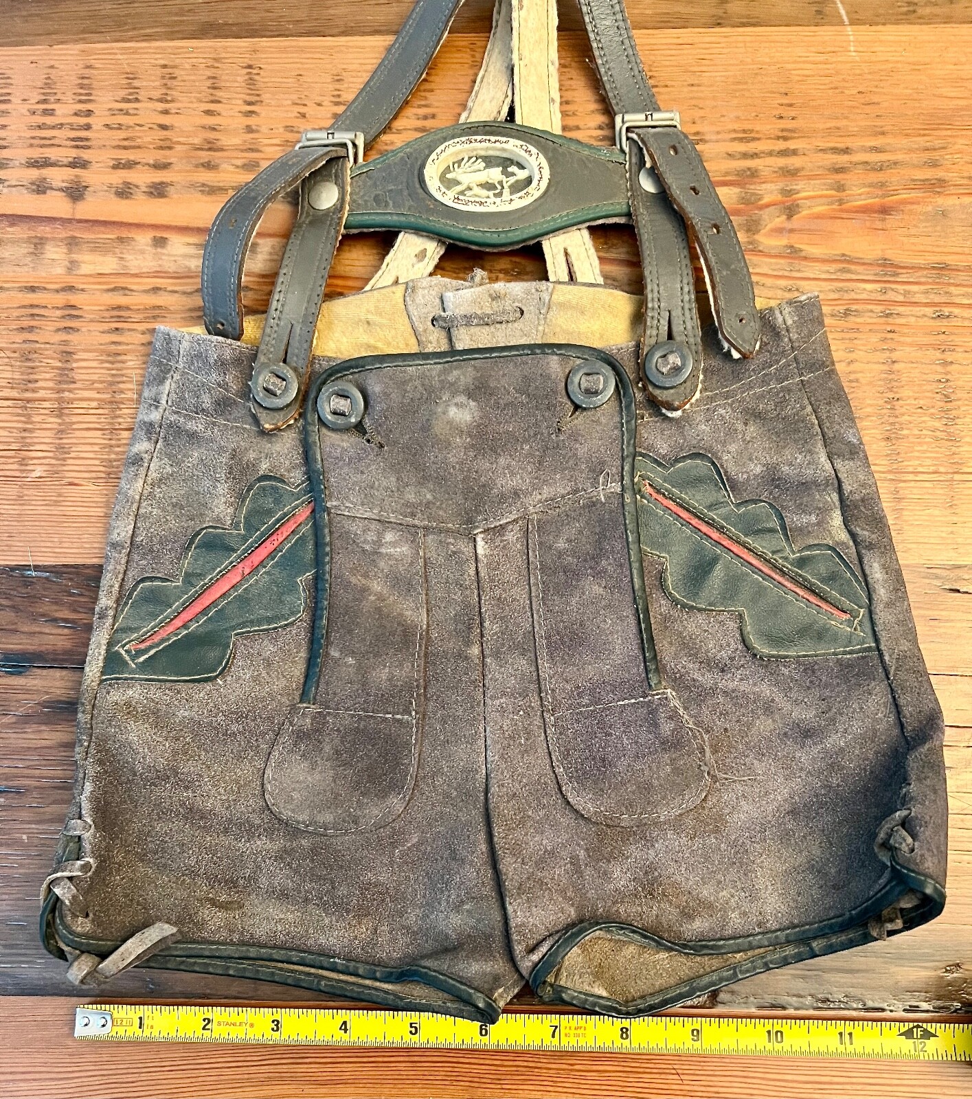 Vintage 60’s Authentic Traditional Suede Lederhosen German Suspender Boys Shorts