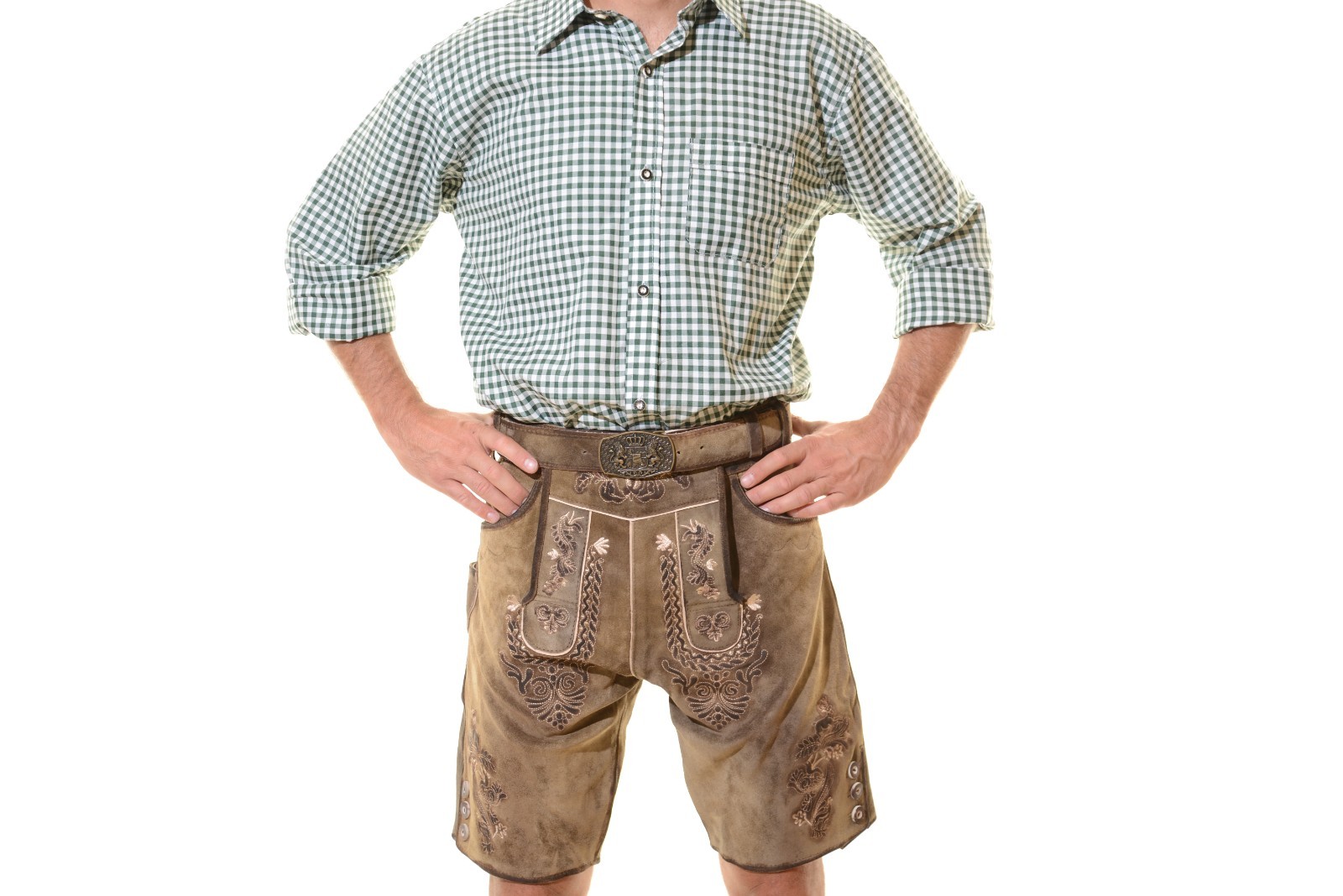 NEW Bavarian Oktoberfest Lederhosen Shorts Antique Brown Leather Tracht #ELK