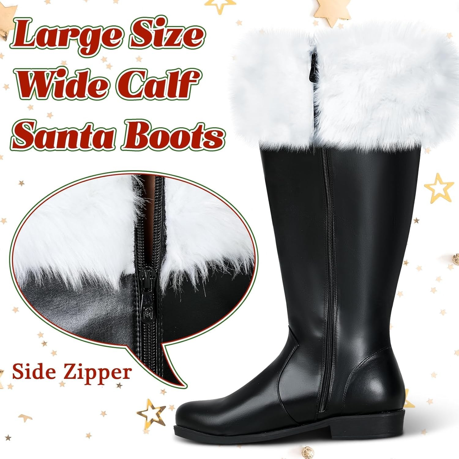 Christmas Santa Claus Boots Men’s Wide Calf Santa Combat Boots Size: 8-9