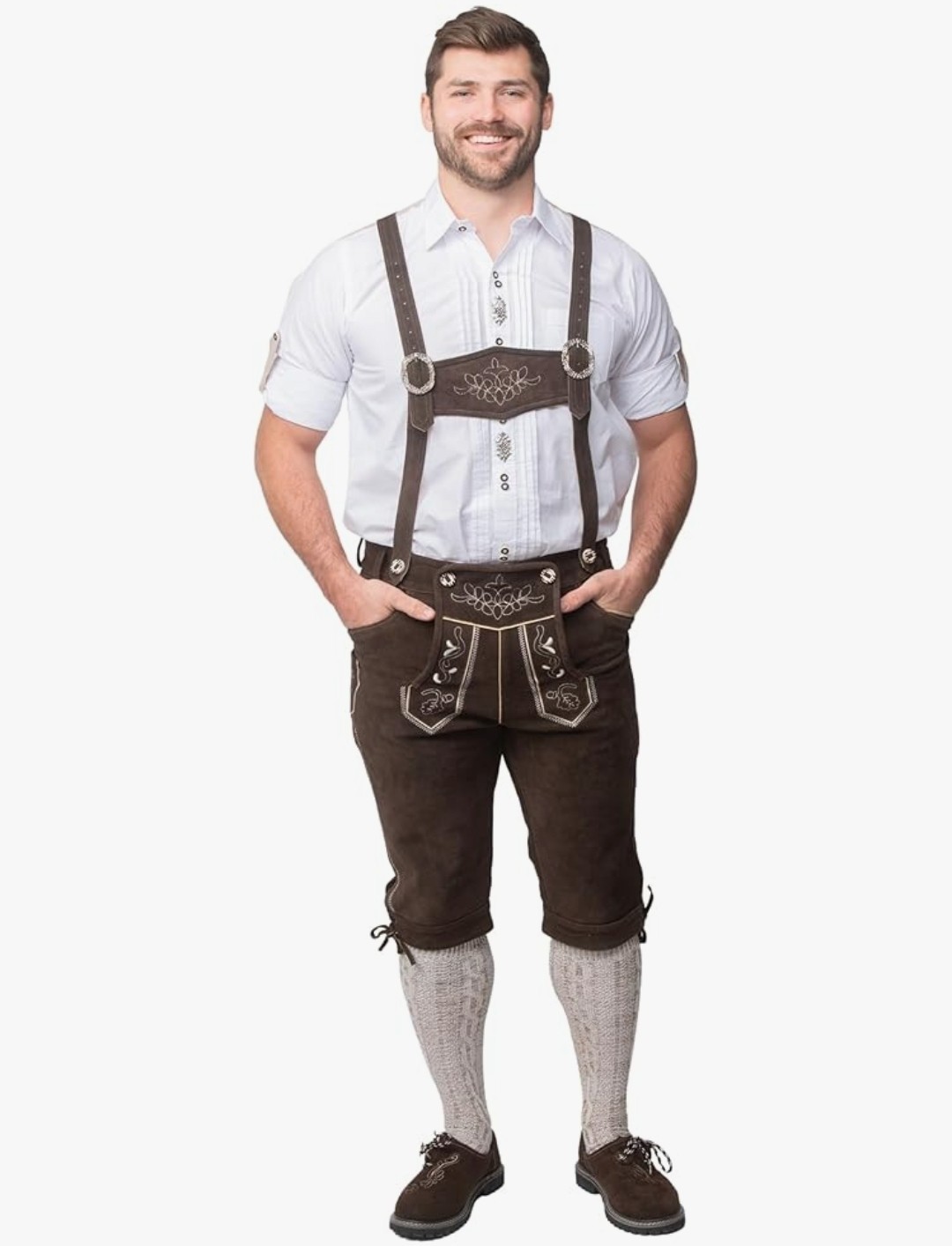 UOMNICUE Oktoberfest Costume Trousers Men’s Bavarian Lederhosen Brown -…
