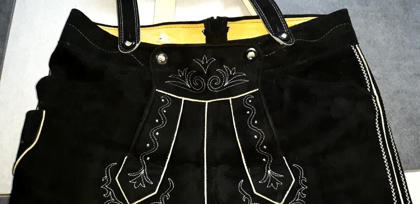 BECKERT MODELL Embroidered Black Oktoberfest Bavarian Short Pants (W- 90cm /35″)