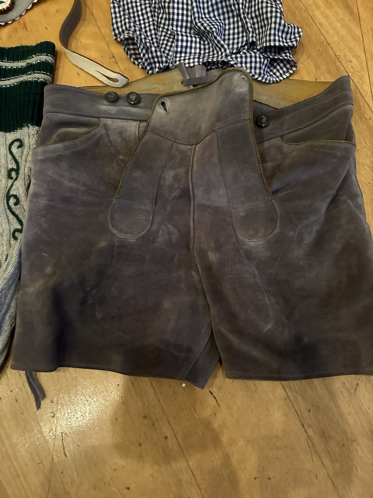 Leather Lederhosen Oktoberfest Set Shirt suspenders socks all made Germany