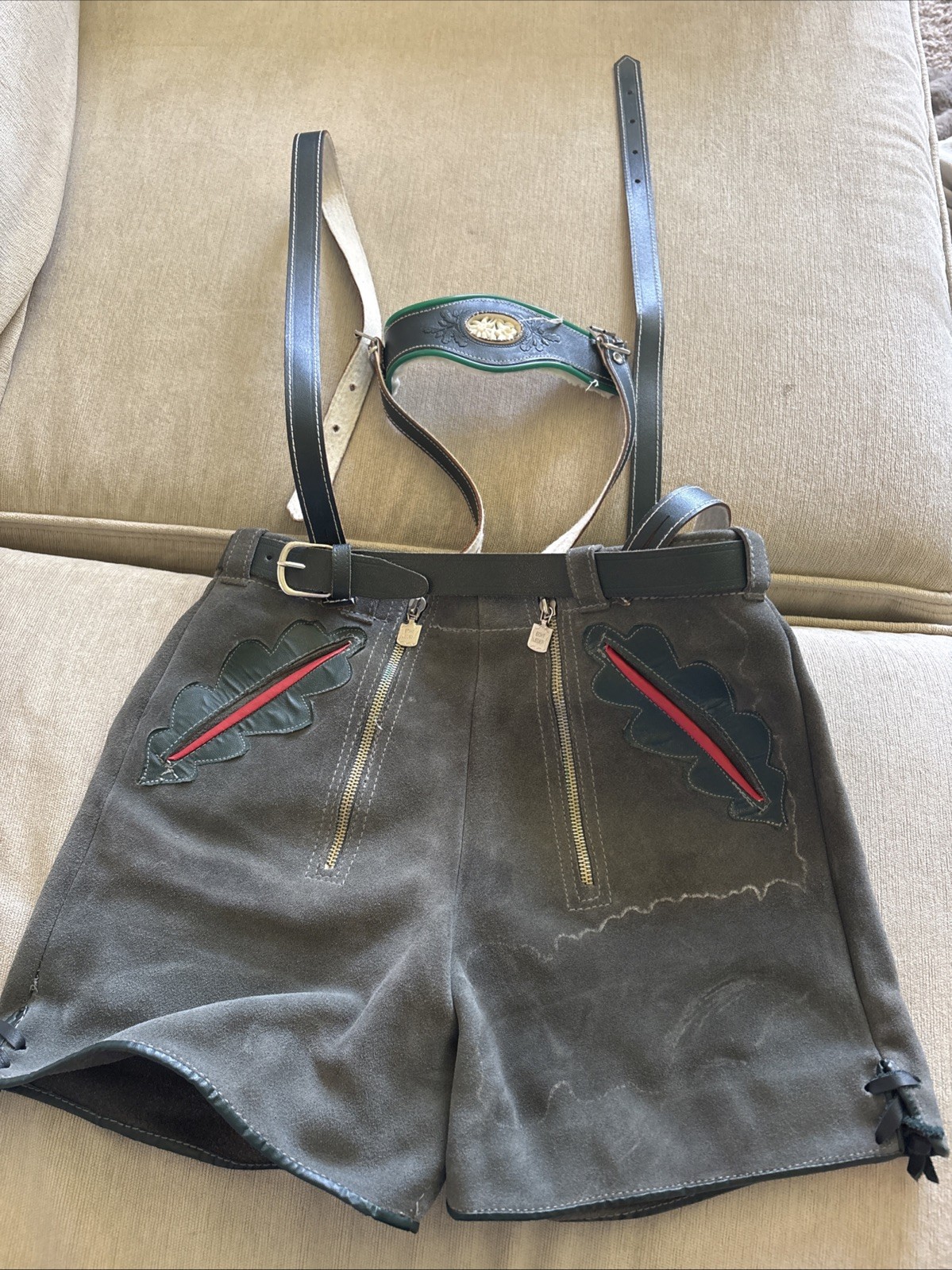 Vintage Lederhosen Authentic Suede Leather German Shorts