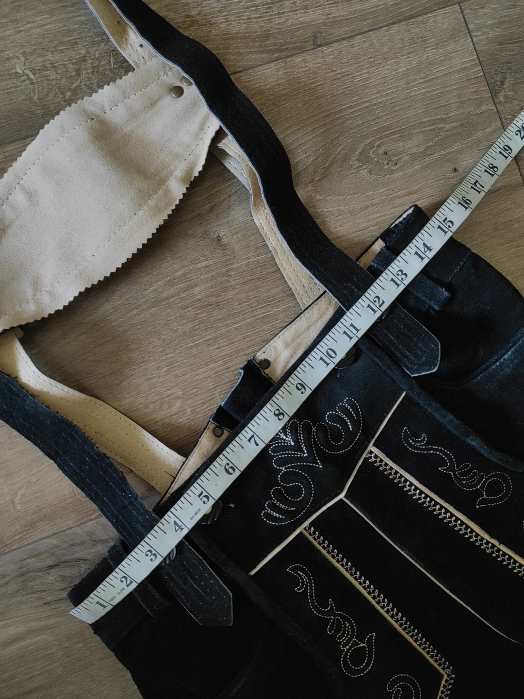 Authentic German Lederhosen Black Suede Leather Shorts Suspenders Oktoberfest S