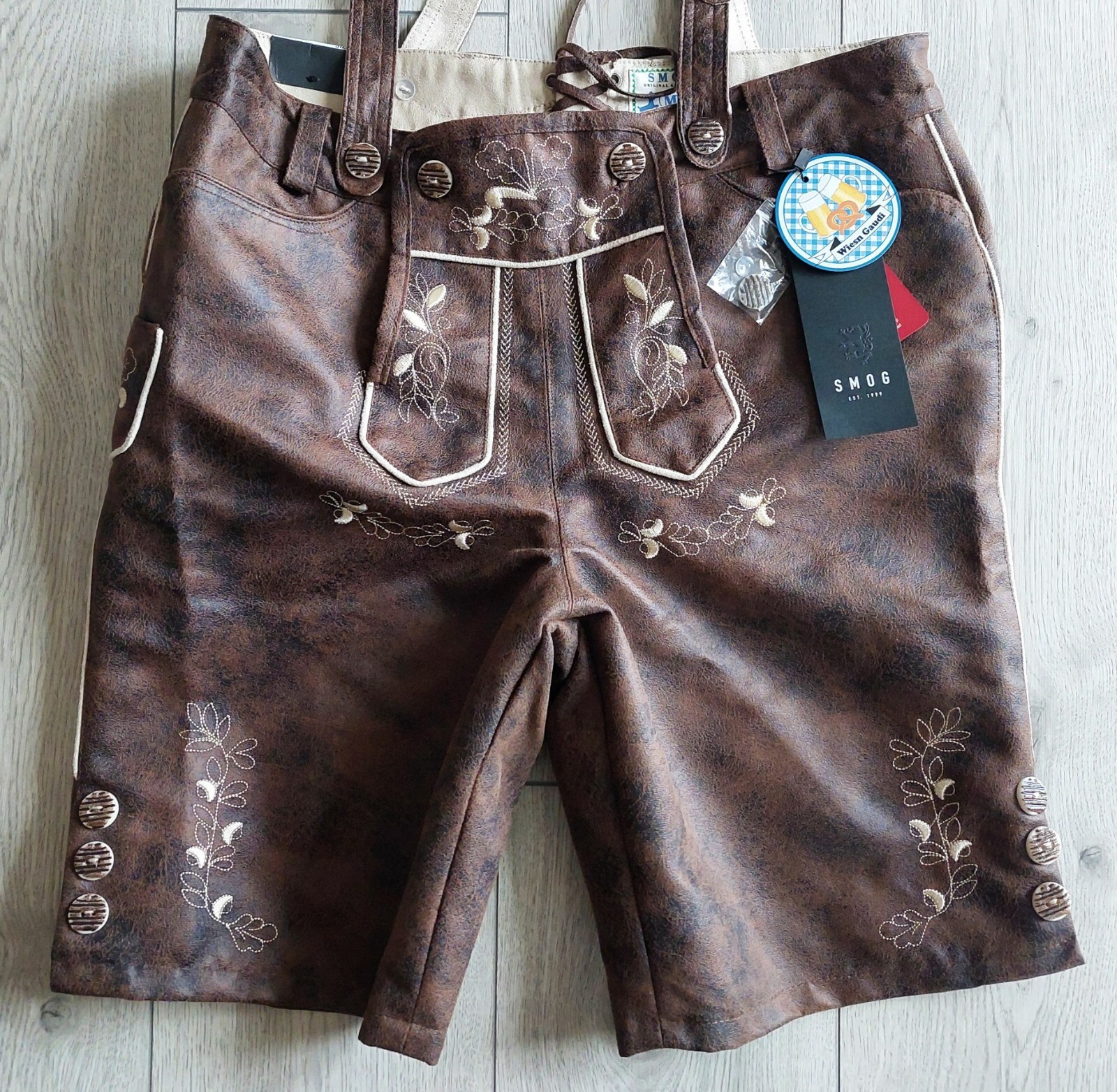 Bavarian lederhosen SMOG, shorts, polyester, size M, new, China