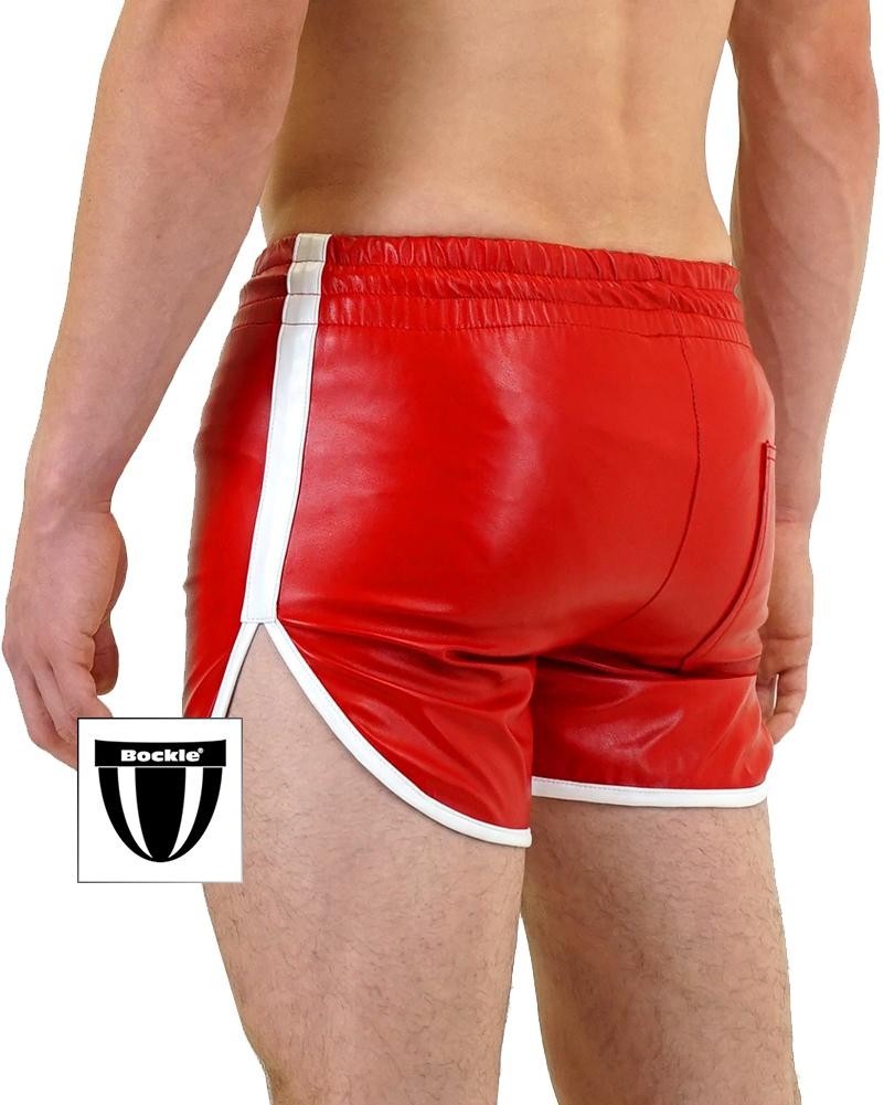 Bockle® Quick Pants Faux Kunstleder Shorts Rot Weiß CSD Gay Shorts sexy Pants