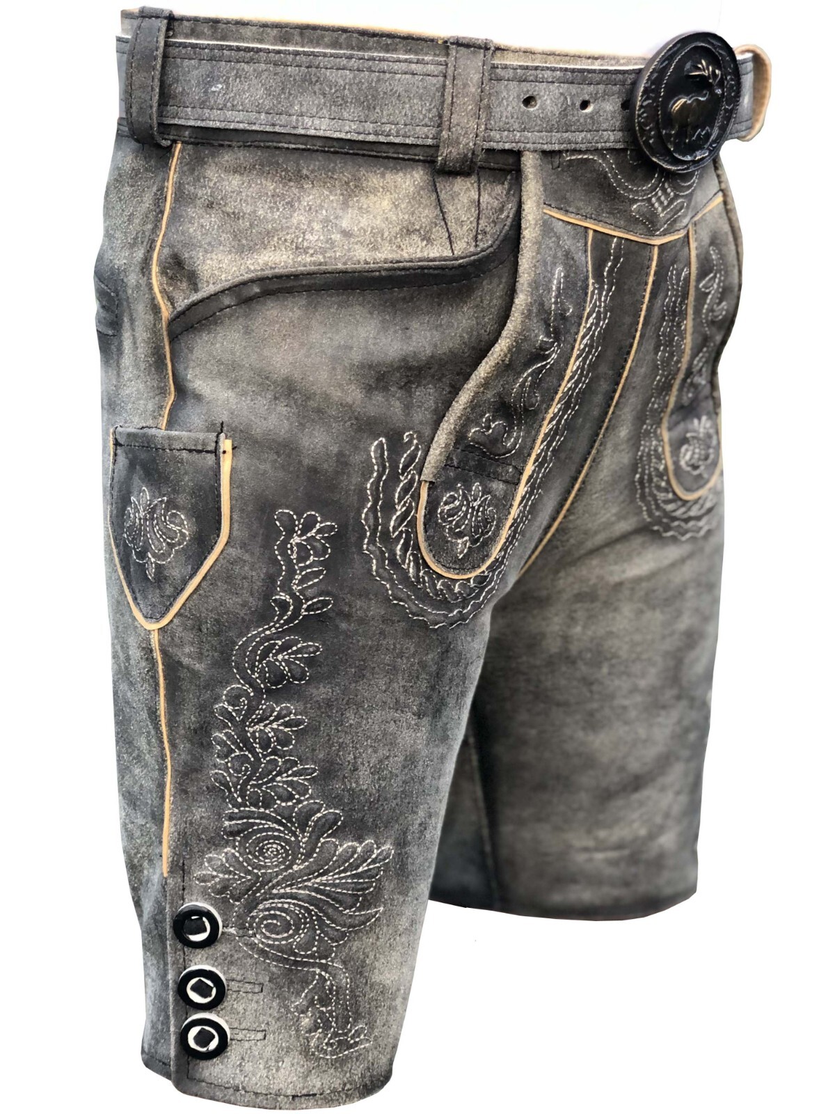 Men’s costume leather pants short leather pants Bavarian leather pants with belt size 46-58