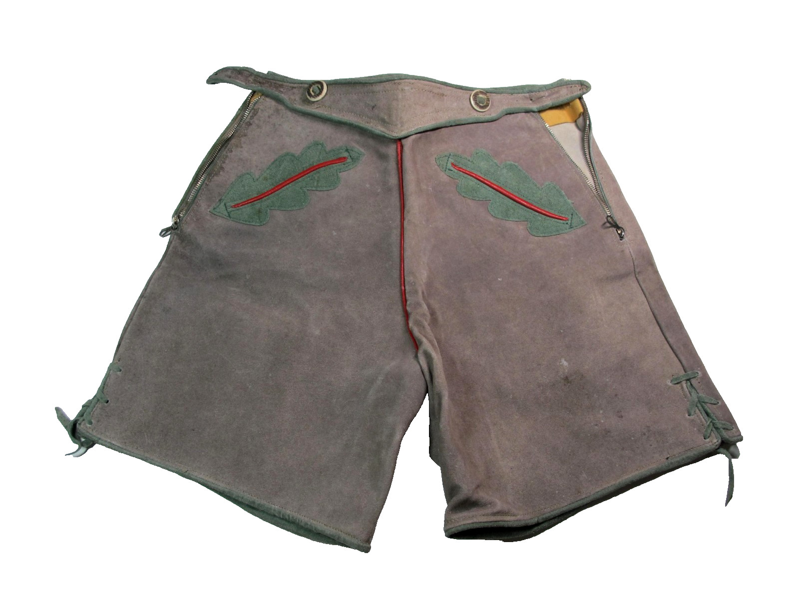 Vintage German Lederhosen Men`s Shorts Gray Suede Leather OctoberFest Folk