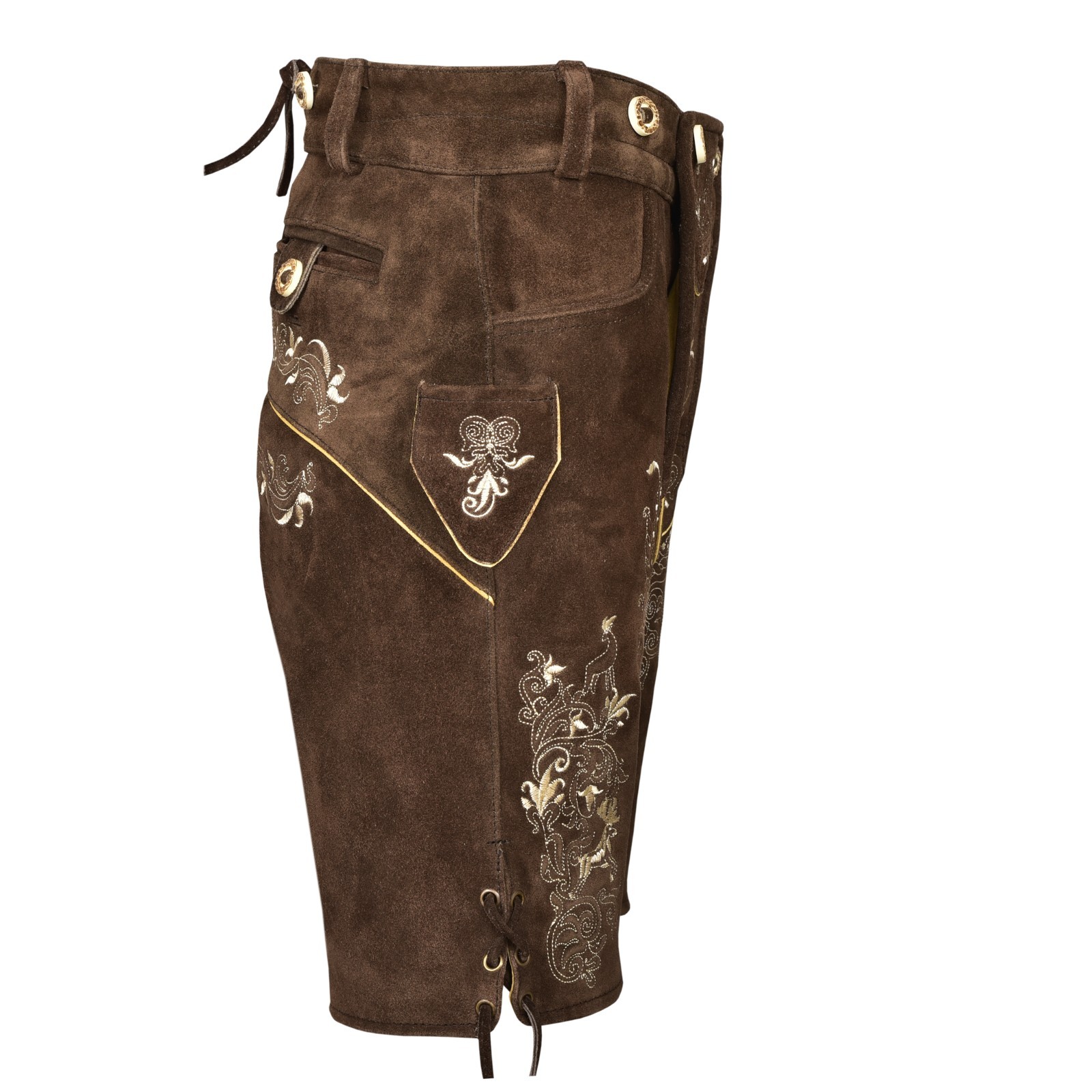 Men Traditional Leather Oktoberfest Lederhosen (Brown, Black, Gold, Med Brown)