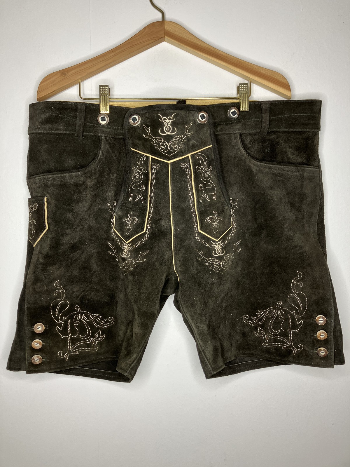 Schöneberger Trachten Couture Men’s Lederhosen Leather Shorts Brown Size 42