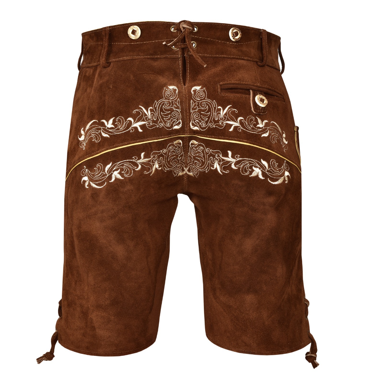 Men Traditional Leather Oktoberfest Lederhosen (Brown, Black, Gold, Med Brown)