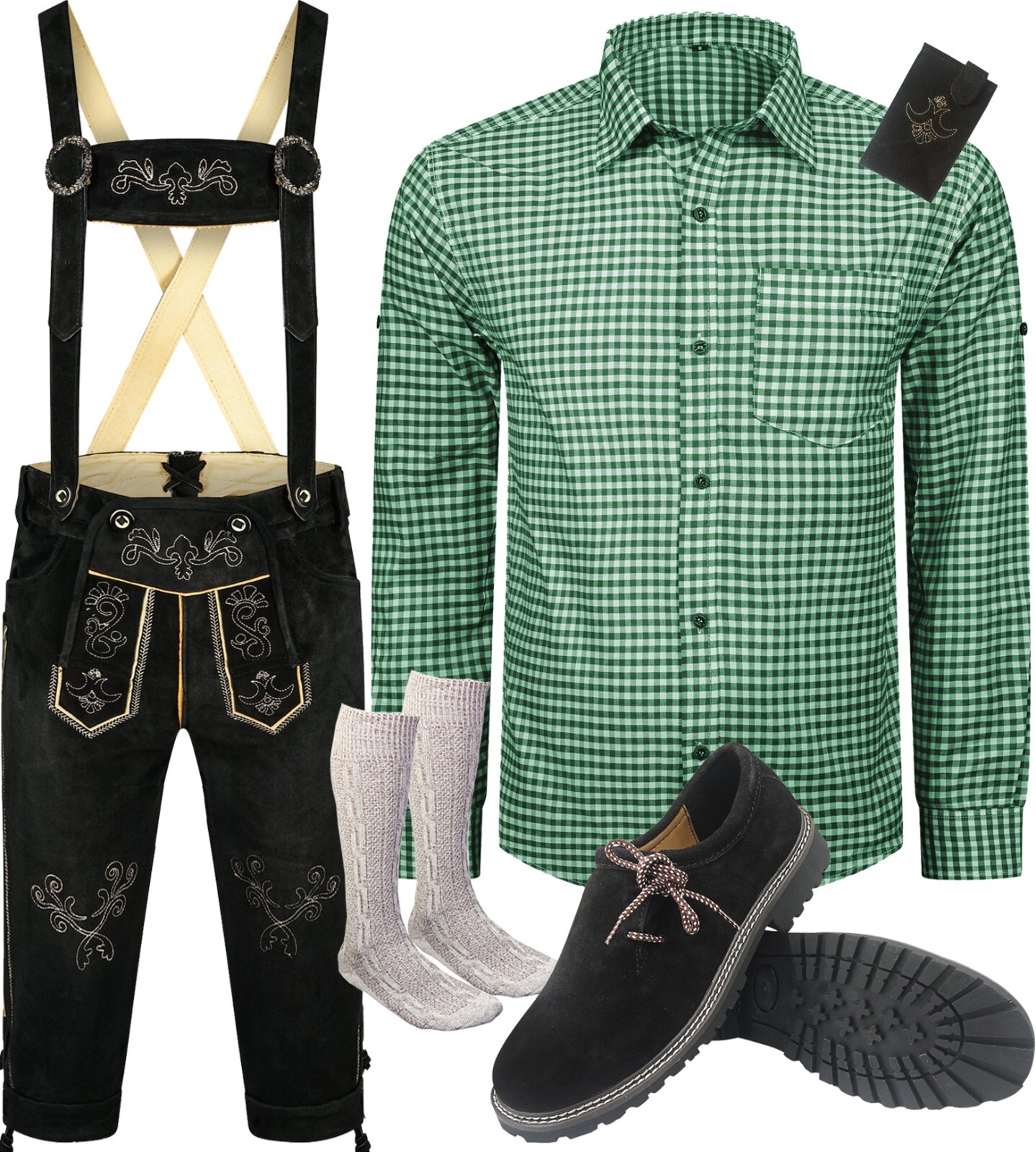 Herren Trachtenset Trachtenlederhose Trachten Set 6tlg Hose Hemd Schuhe SHLGH04