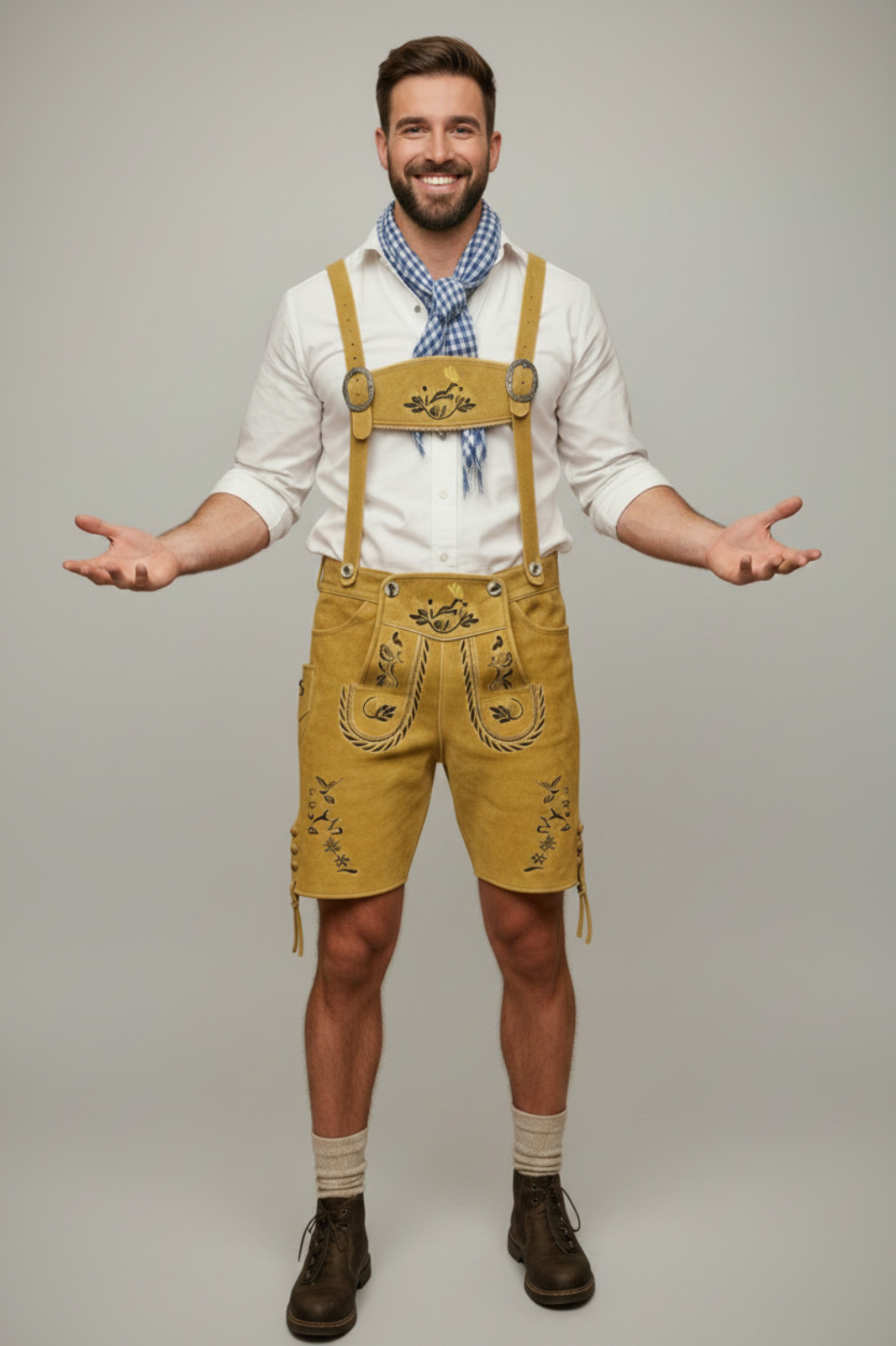 Lederhosen Men Octorberfest Real Suede Leather Golden Yellow