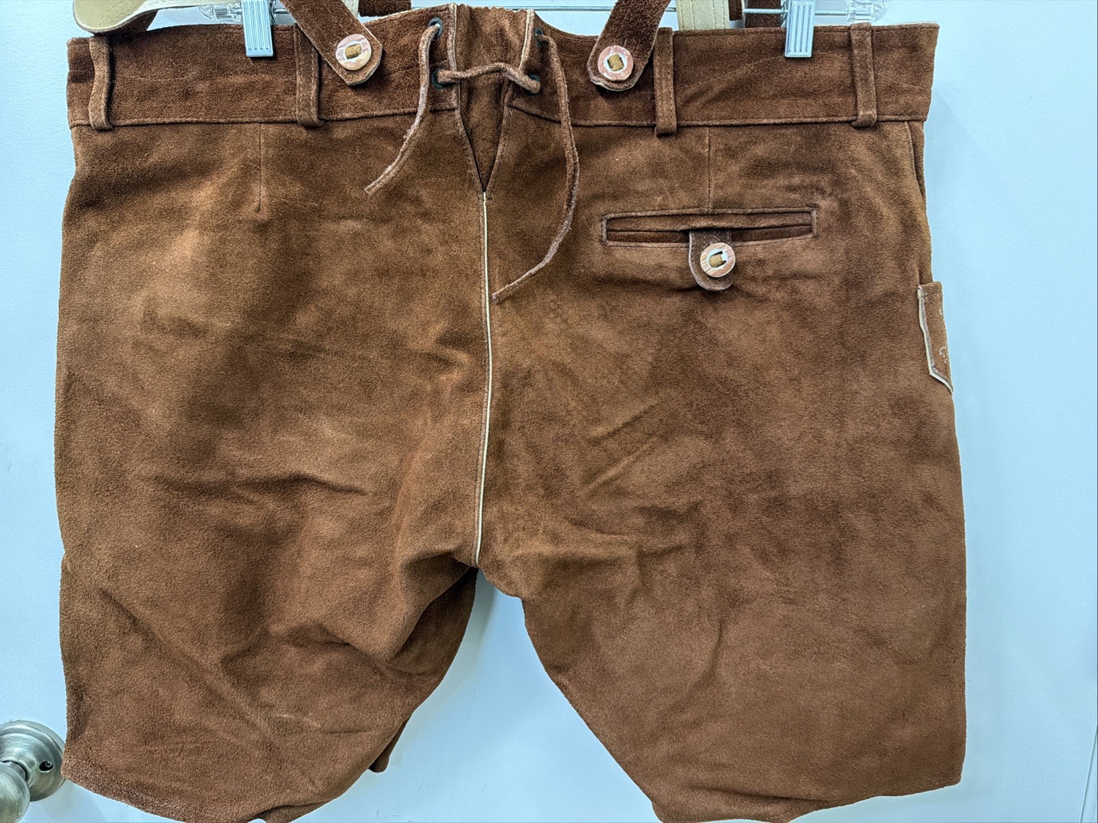 NEW Schonberger Trachten Mens Sz 44” Lederhosen Brown Suede Lamb Leather German
