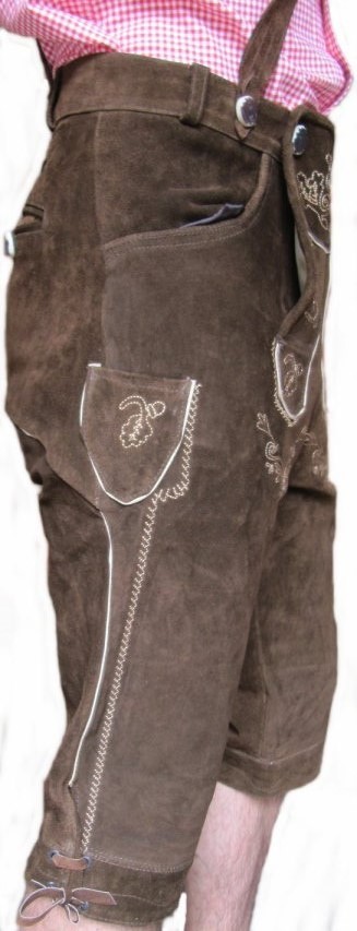 Traditional knee band leather pants new suede dark brown size 44 – 62 with straps