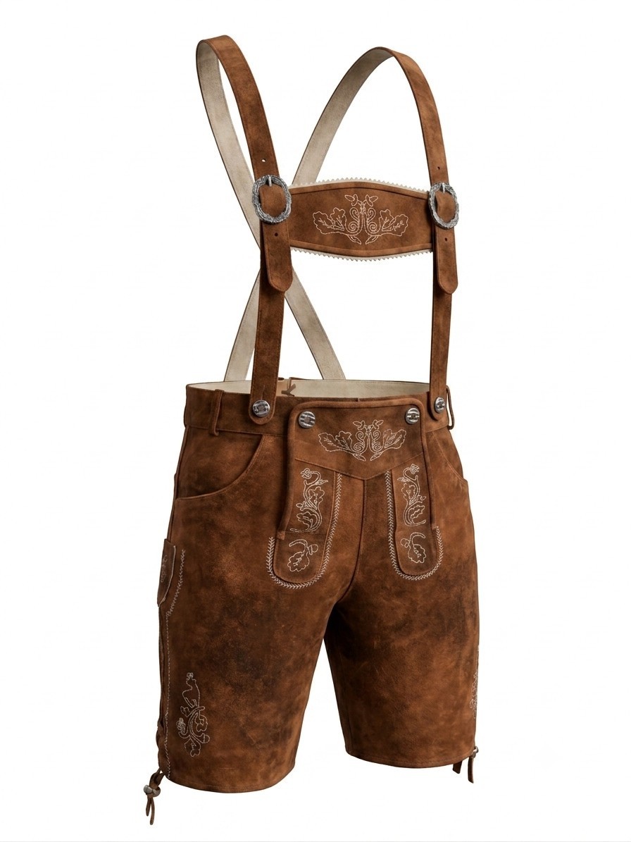 Oktoberfest Lederhosen Men’s Brown Traditional Pants with Embroidery