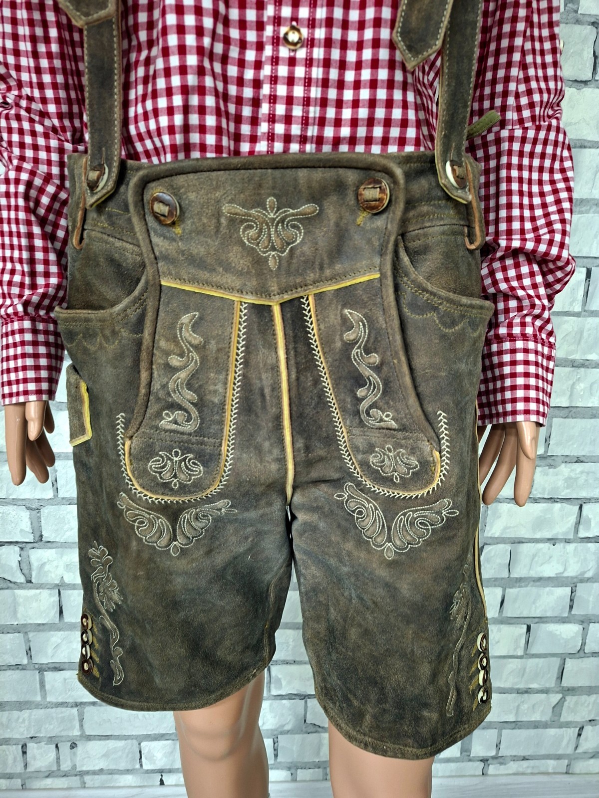 Almsach brown Leather Lederhosen M 48 Oktoberfest trachten Bavarian alpine Short