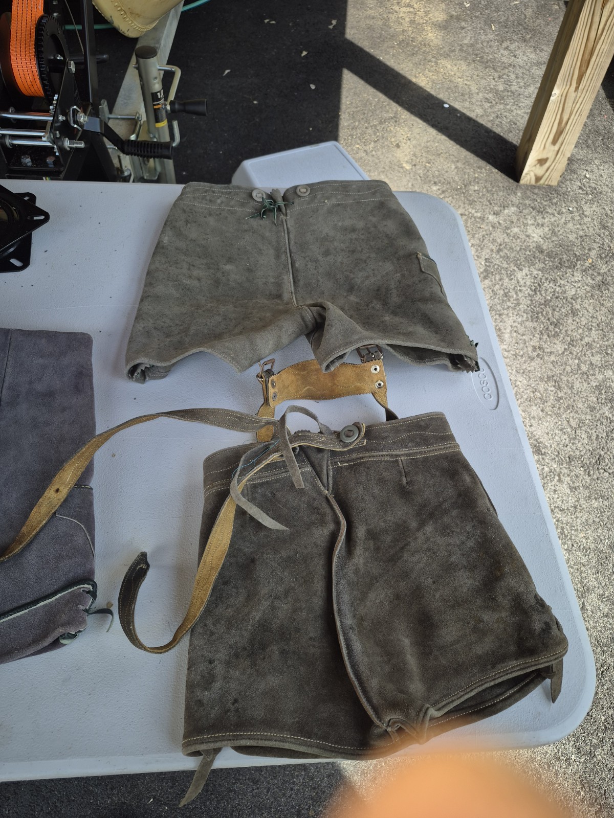 Vintage German Lederhosen Suede Leather Bavarian Shorts Bib 4 sets Oktoberfest .