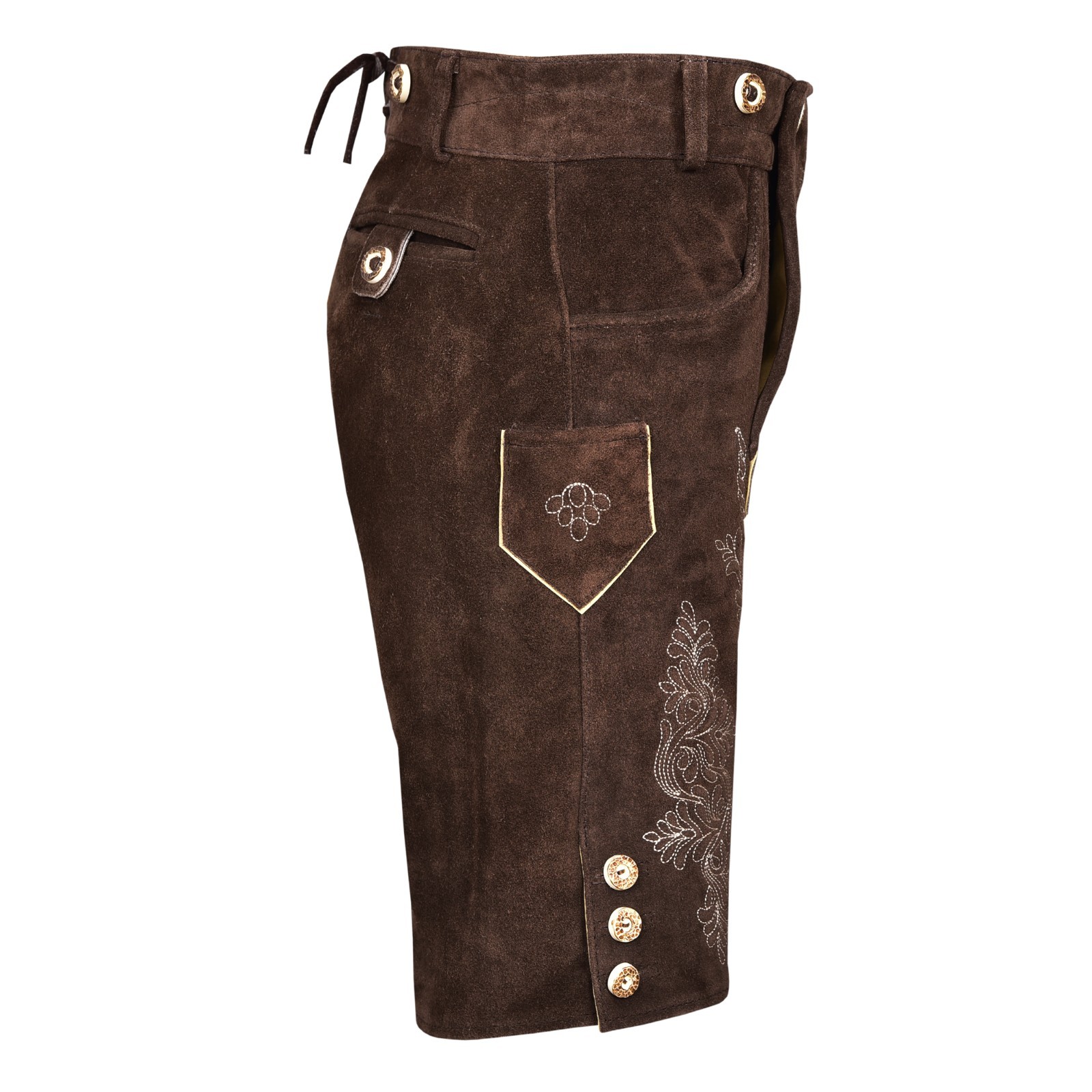 Men Traditional Leather Oktoberfest Lederhosen (Brown, Black, Gold, Med Brown)