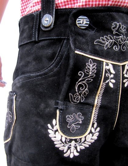 HIRSCHBERGER Trachten Lederhose kurz schwarz Gr. 46 – 64 m Träger Wildleder