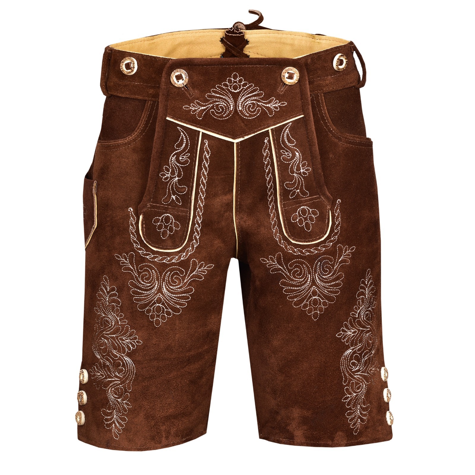Men Traditional Leather Oktoberfest Lederhosen (Brown, Black, Gold, Med Brown)