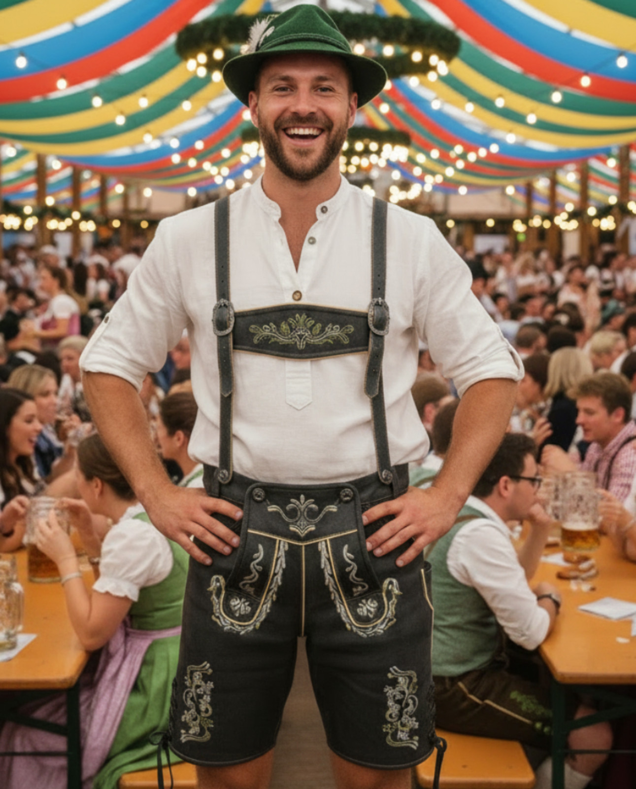 Lederhosen Men Octorberfest Genuine Leather Golden Brown Antique