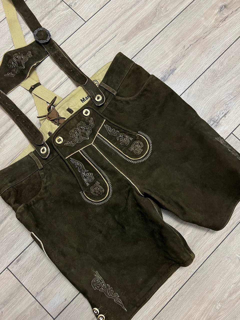Men’s Marjo Bavarian Oktoberfest Lederhosen bib Shorts Leather sz 64 44×10