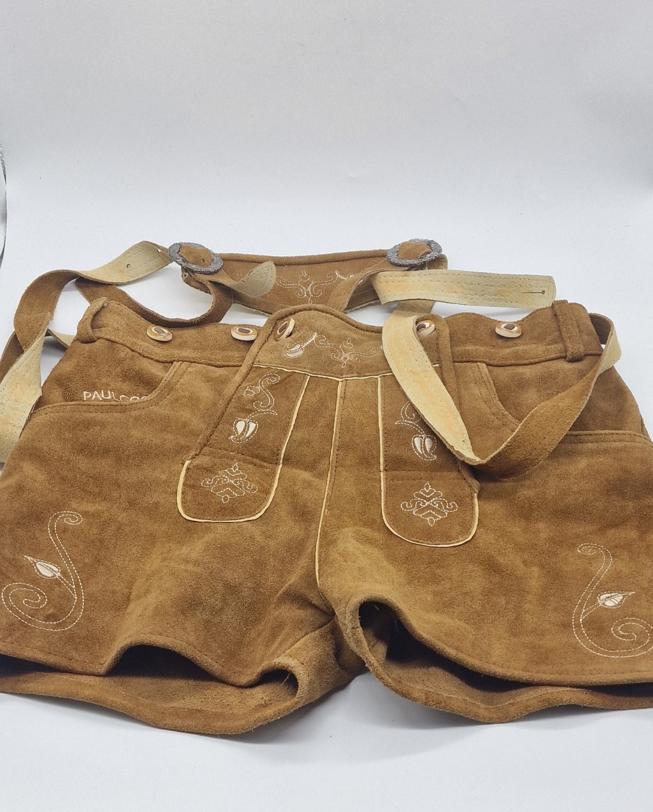 Paulgos | short leather pants | traditional leather pants | straps | size 40