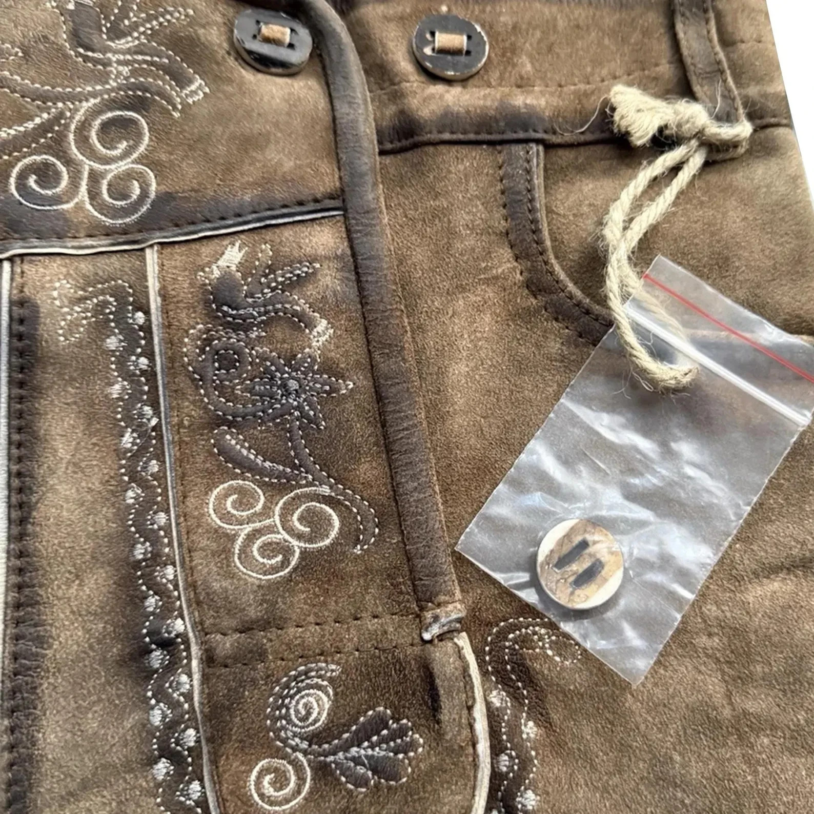 Men’s Authentic Brown Suede Leather Lederhosen Embroidered Suspenders Oktoberfes